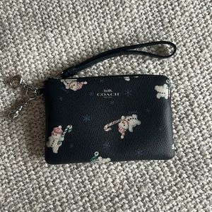 COACH Corner Zip Wristlet With Snowman Print